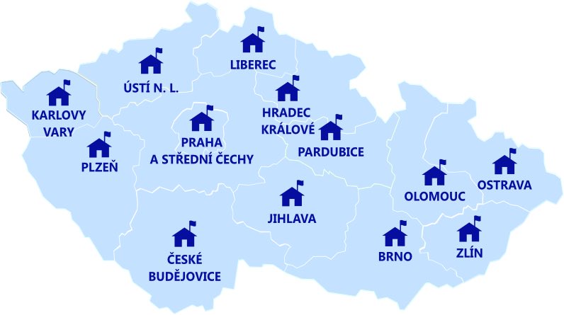 Mapa krajských středisek